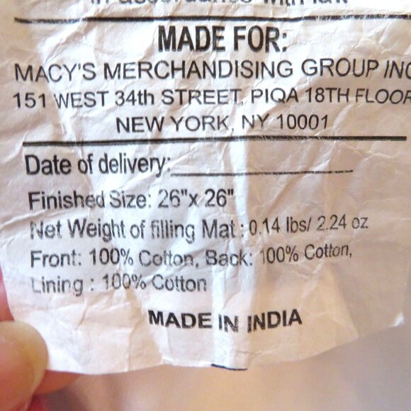 Macy's Hotel Collection White Quilted European Pillow Sham 26" X 26" Cotton - Picture 8 of 11